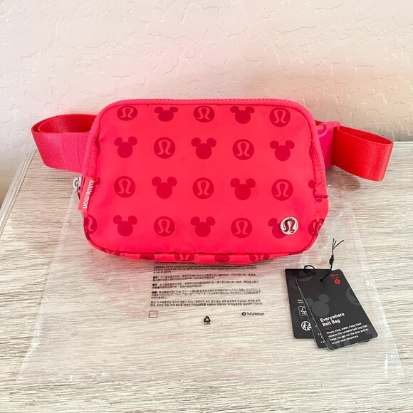 Lululemon X Disney Mickey Logo Print Classic Pink Everywhere Belt Bag 1L NWT - Picture 1 of 12